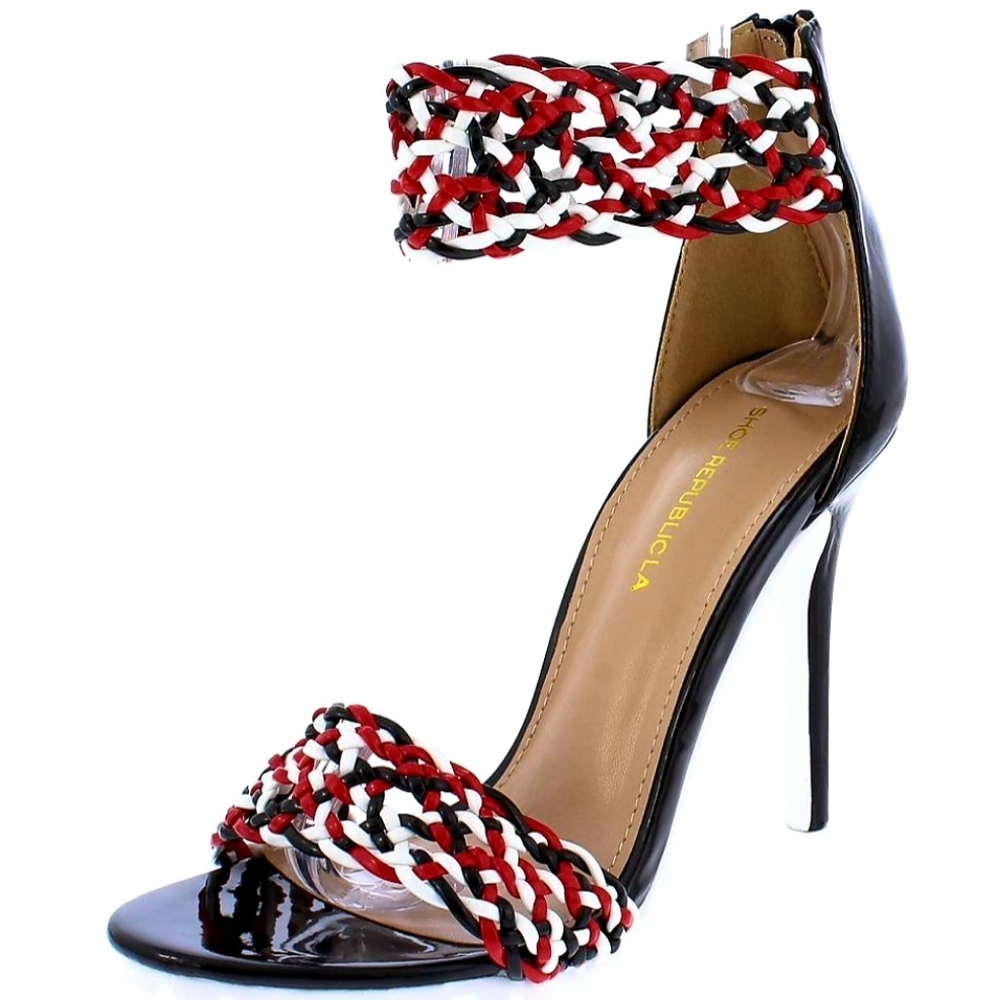 Black Red White Woven Heels